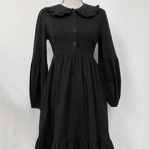 Witching Hour Baby Black Linen Ruffle Dress